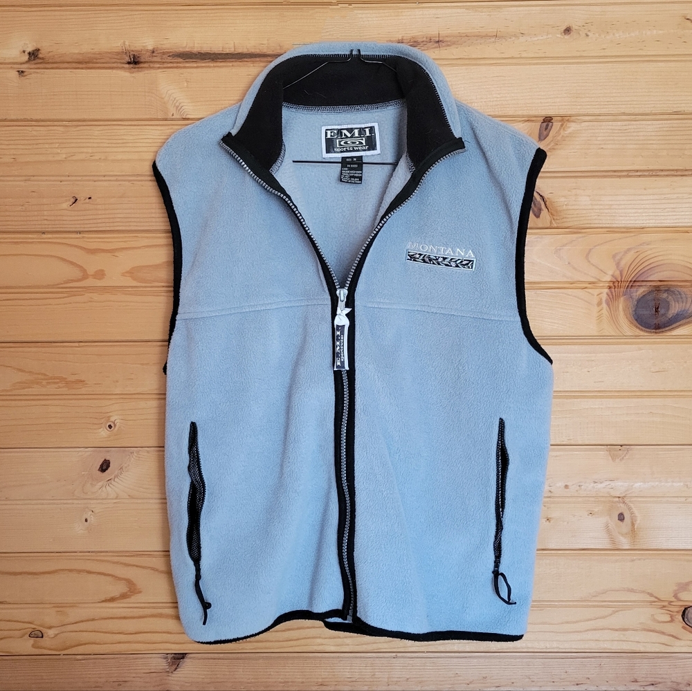 E.M.I. Sports Wear Womens Blue Fleece  Vest, Montana Embroidered Vtg, Size: M